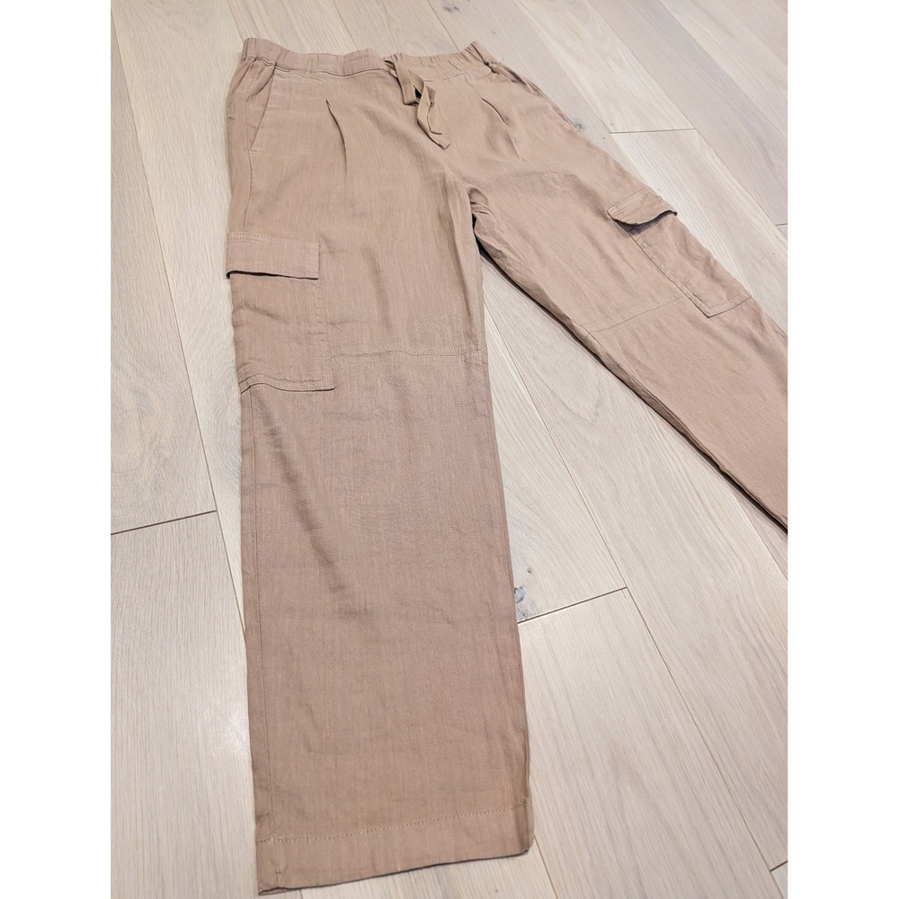 KUT From The Kloth Linen Cargo Pants Size 2 Tan Drawstring Utility - Picture 9 of 11